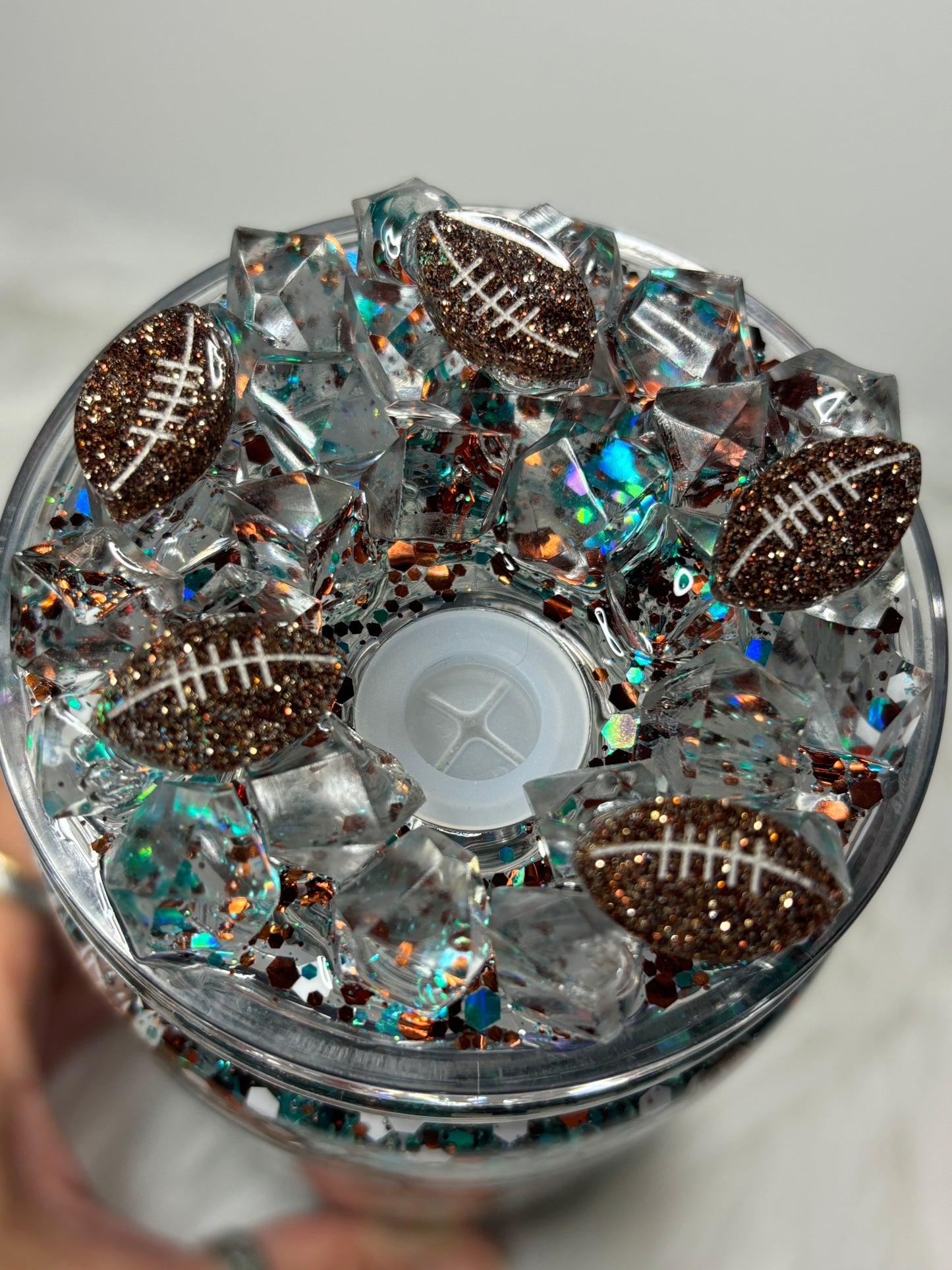 Teal love football snow globe 12oz acrylic can