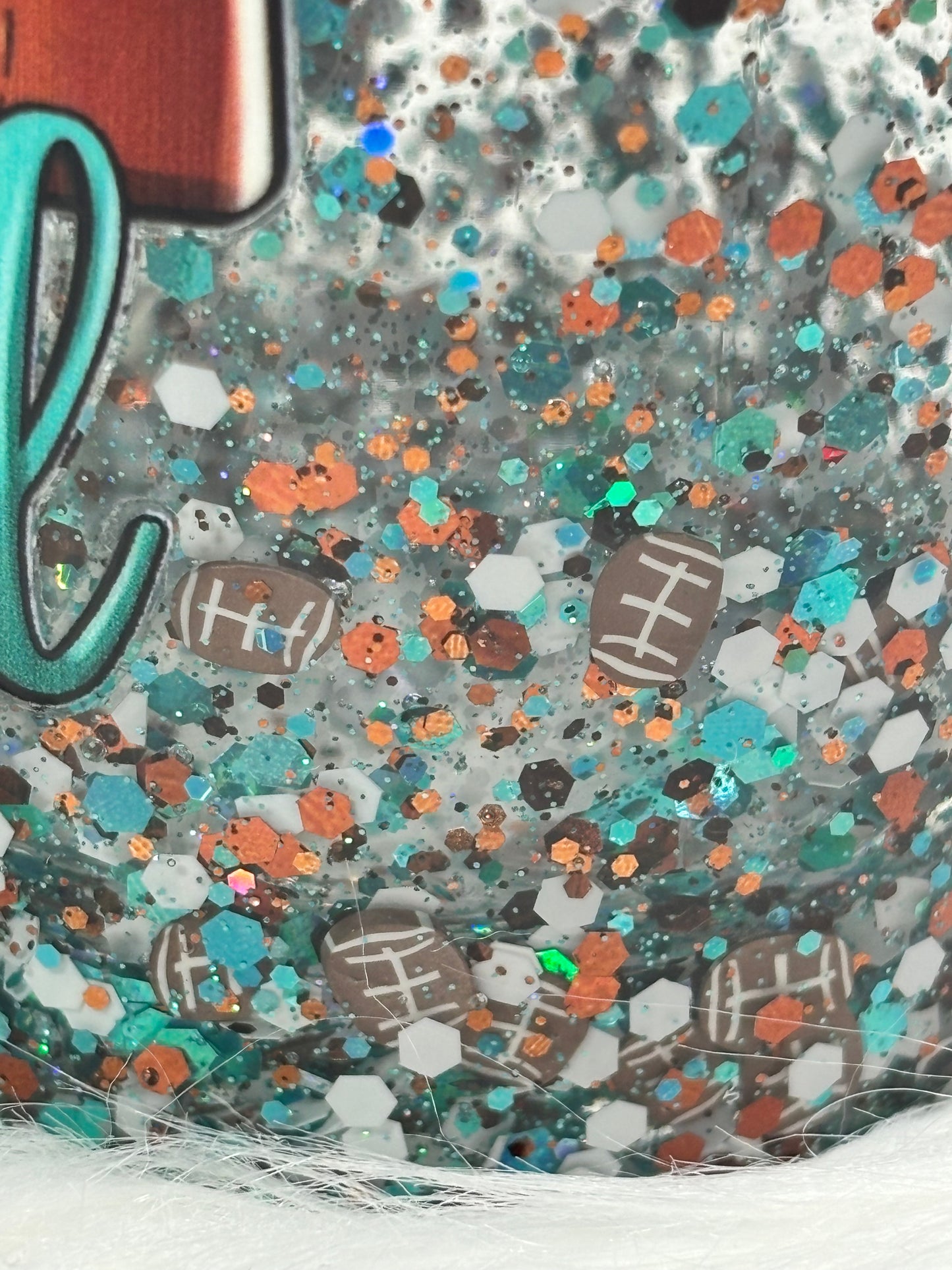 Teal love football snow globe 12oz acrylic can
