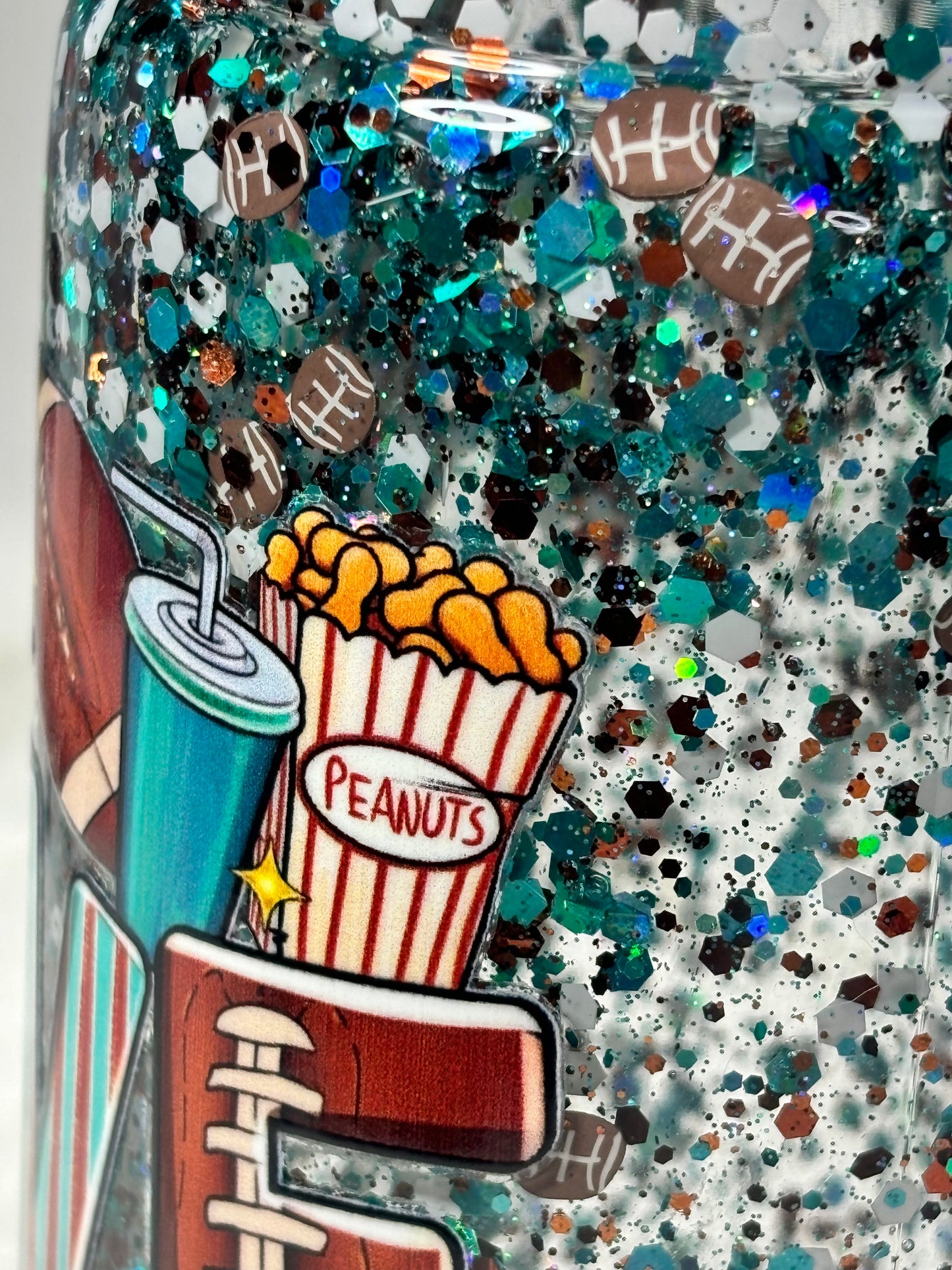 Teal love football snow globe 12oz acrylic can