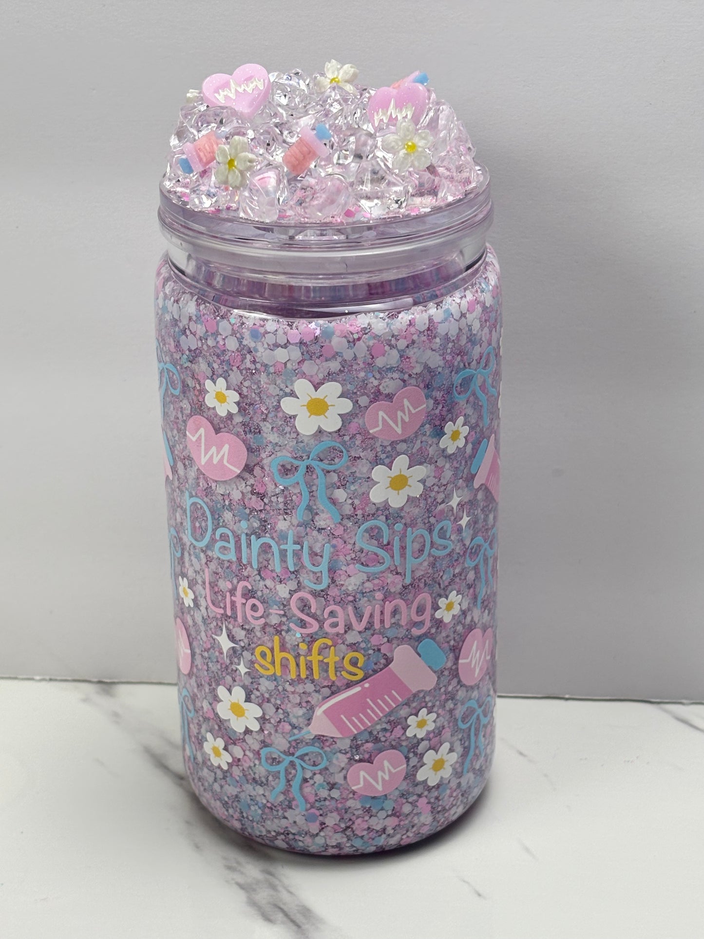 Dainty sip life saving shifts snow globe cup