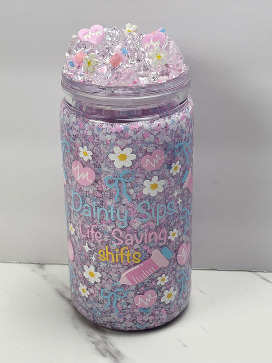 Dainty sip life saving shifts snow globe cup