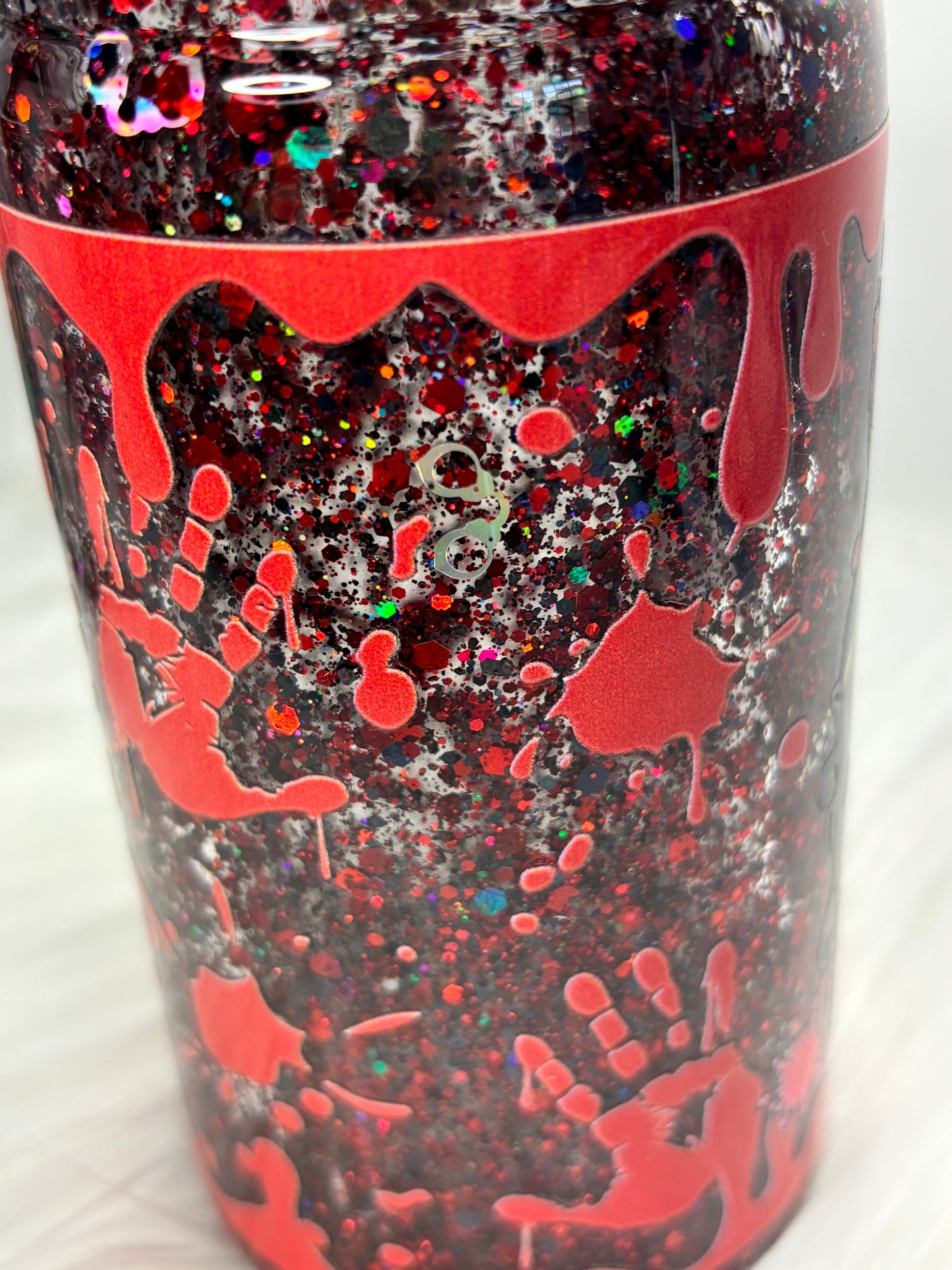 Crime obsessed snow globe 12oz acrylic can
