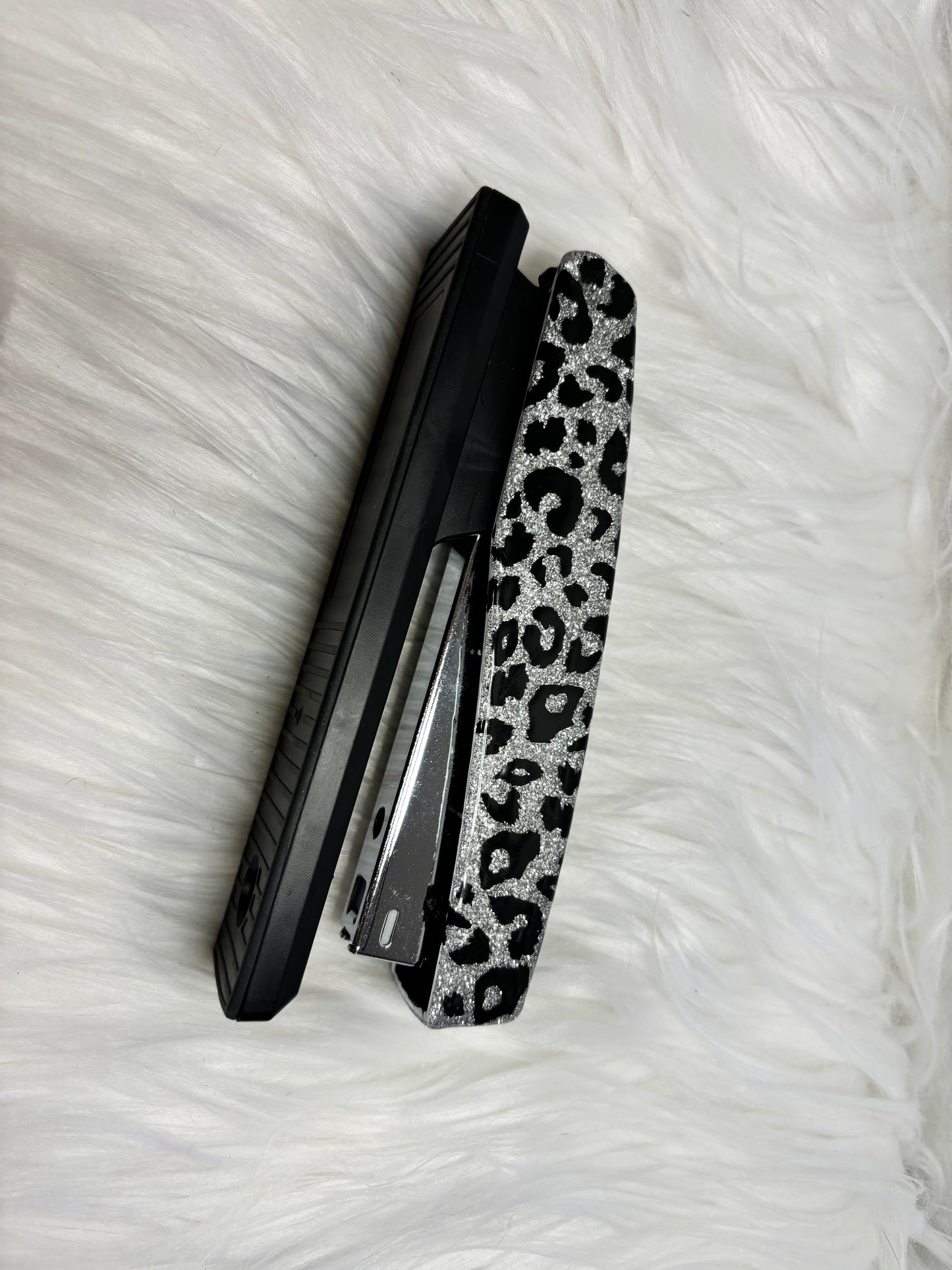 Black and silver cheetah stapler
