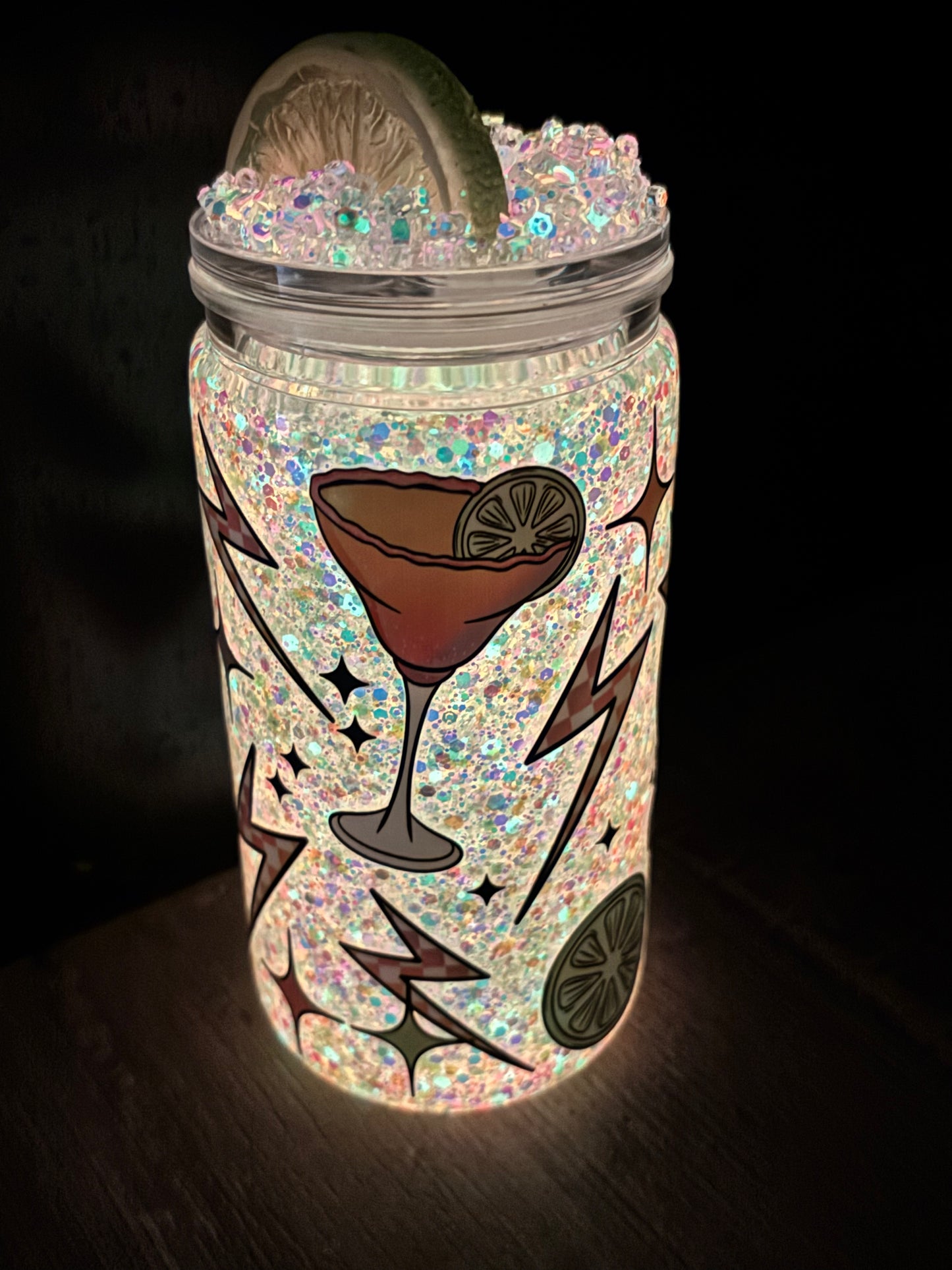 Tan and tipsy glowing snow globe