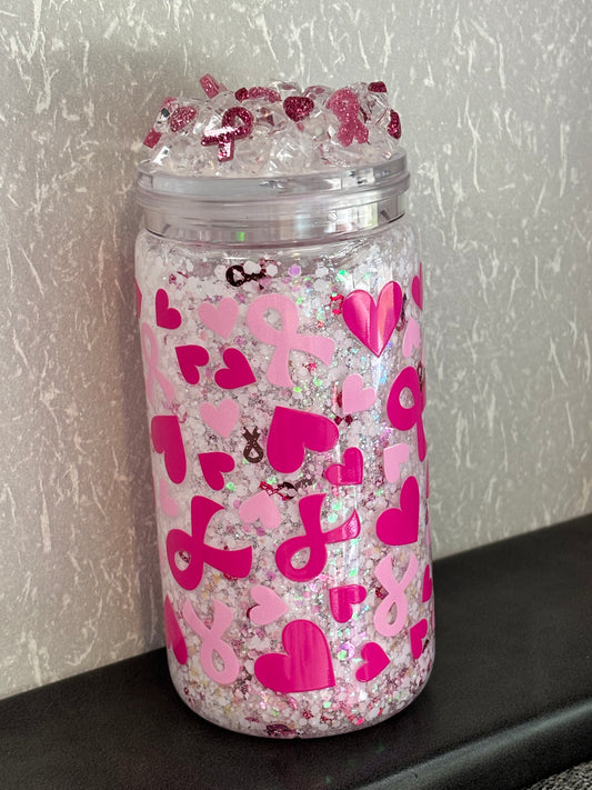 Breast cancer ribbon, snow globe cup