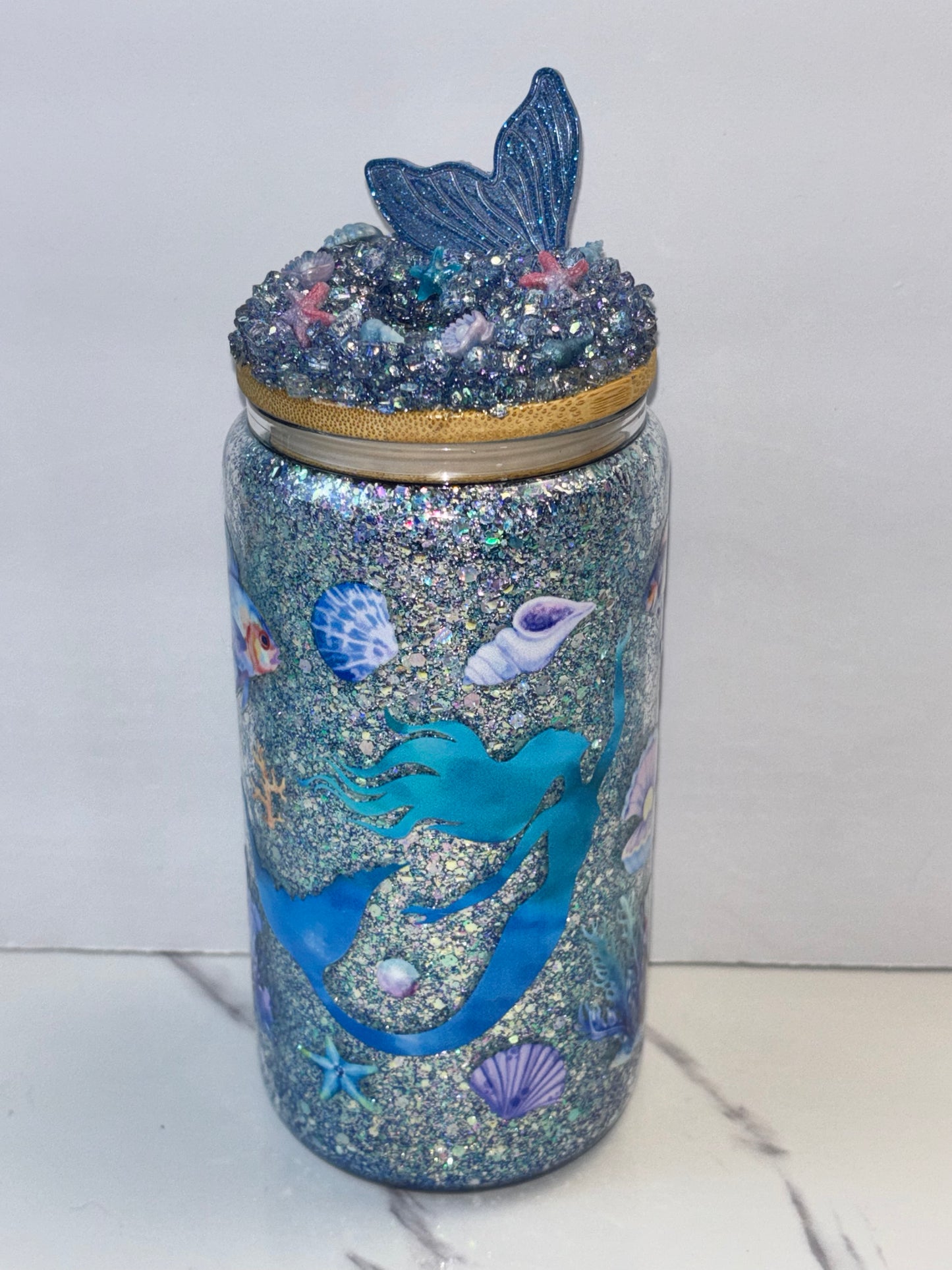 Mermaid dreams glitter glass can