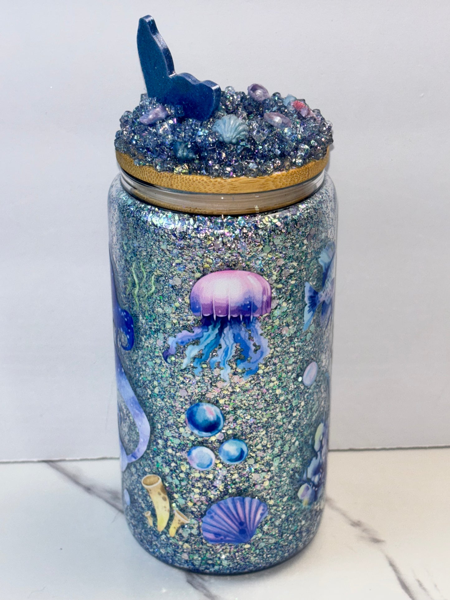 Mermaid dreams glitter glass can