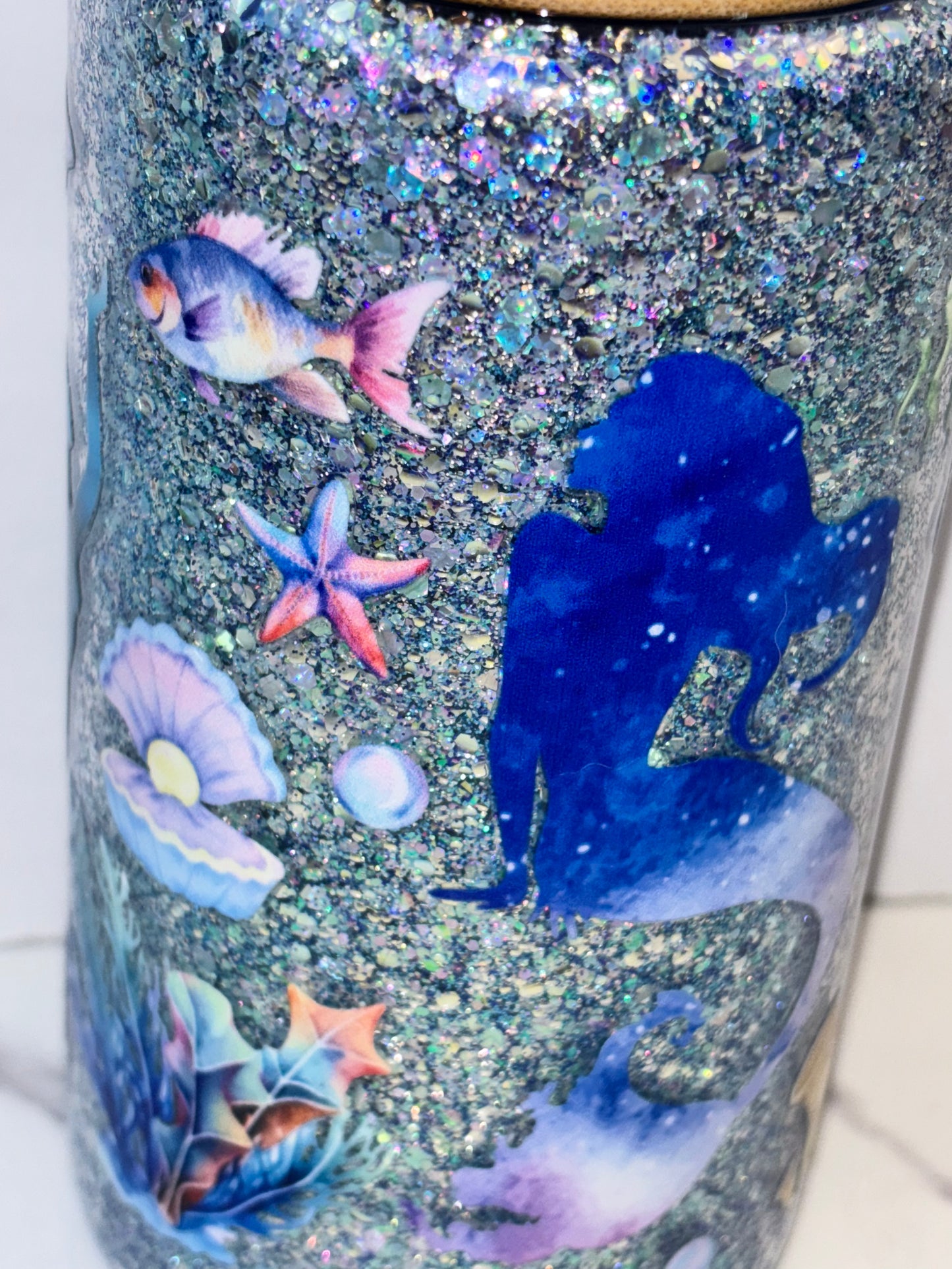 Mermaid dreams glitter glass can