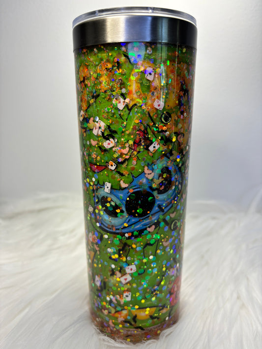 Blue dice monster story board snow globe