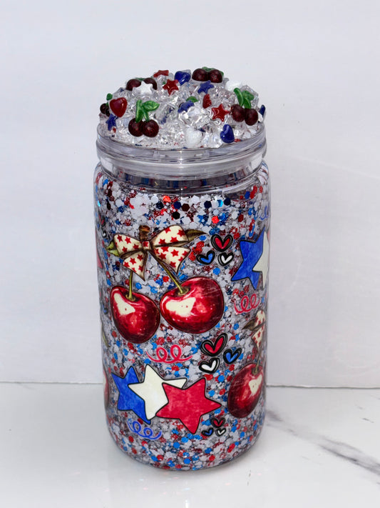 Star spangled cherry snow globe cup