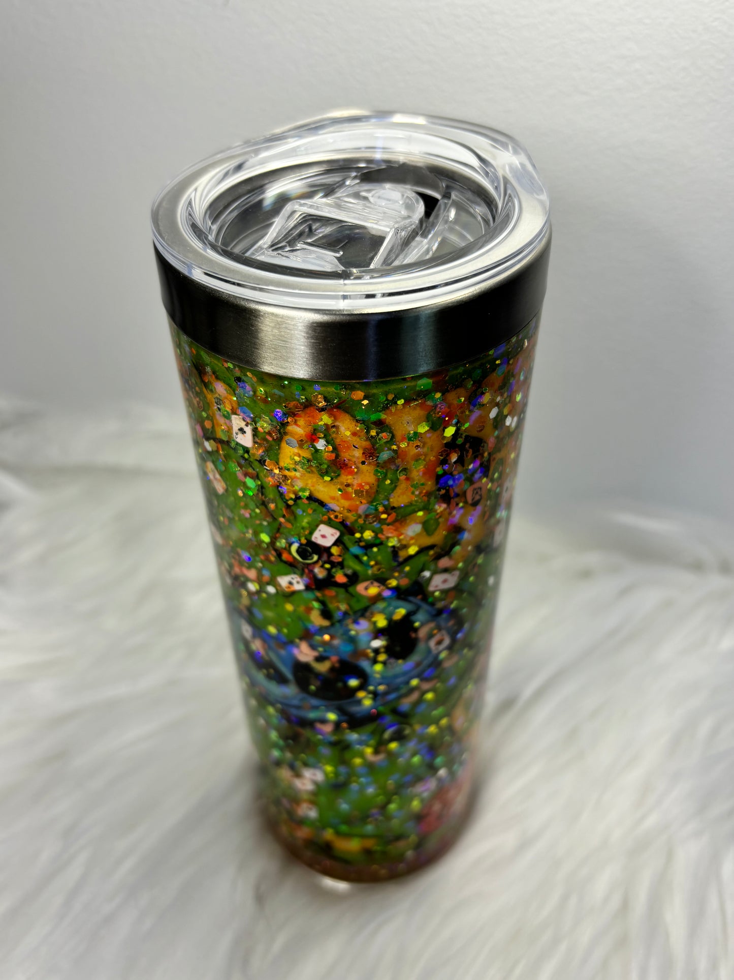 Blue dice monster story board snow globe