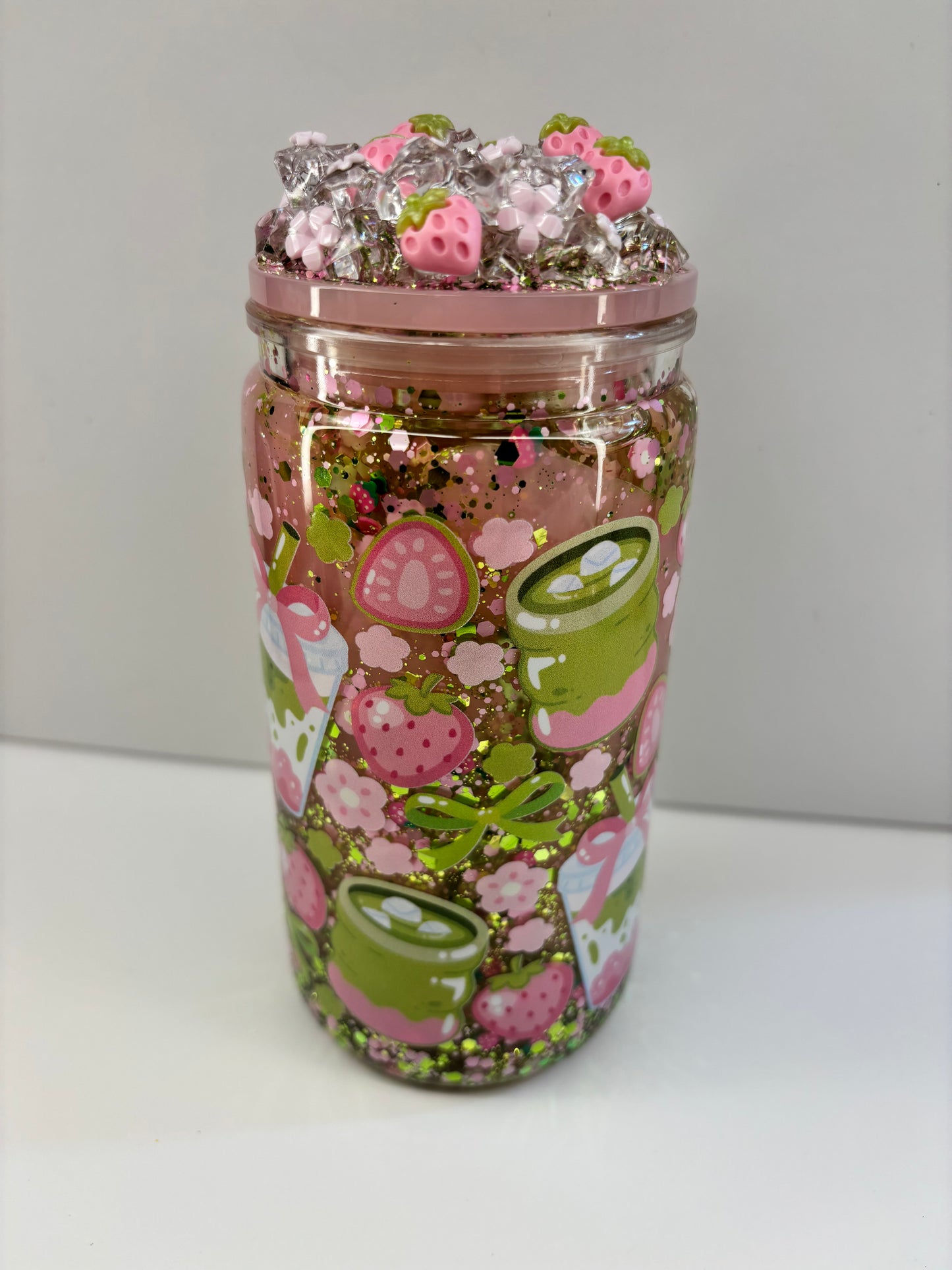 Strawberry Matcha dual lava kit. Available in a 16oz or 20oz kit.