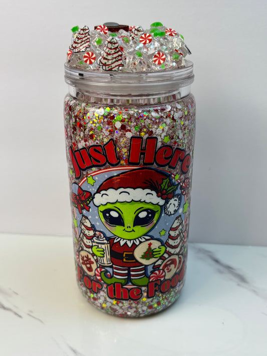 Just here for the food, glowing snow globe cup