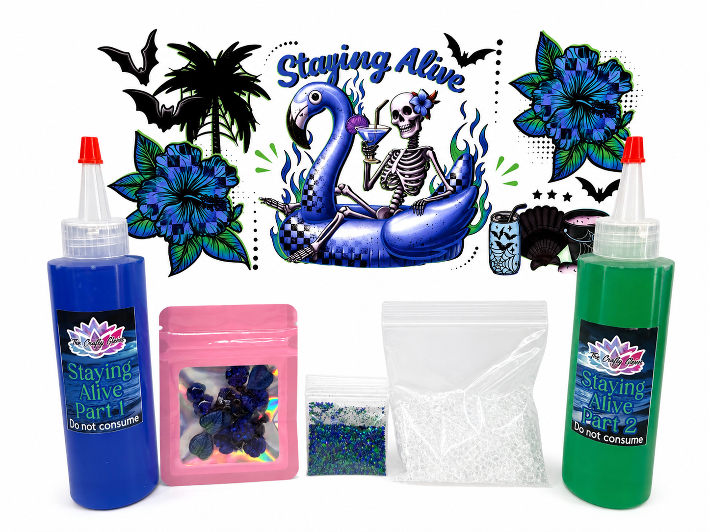 Staying alive, glowing lava, snow globe kit