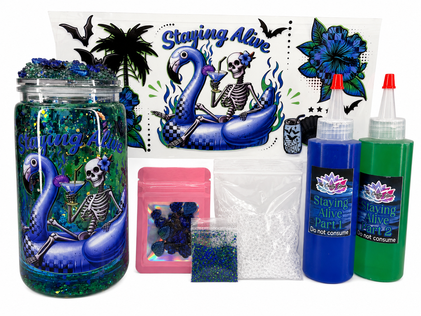 Staying alive, glowing lava, snow globe kit