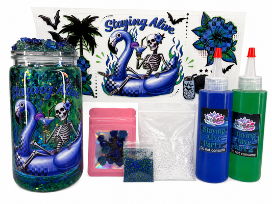 Staying alive, glowing lava, snow globe kit