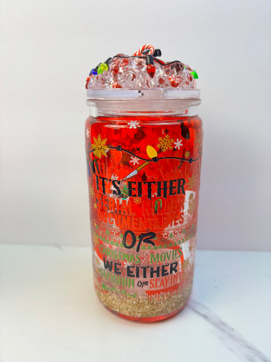 2 styles-Slaying or sleighing snow globe cup.