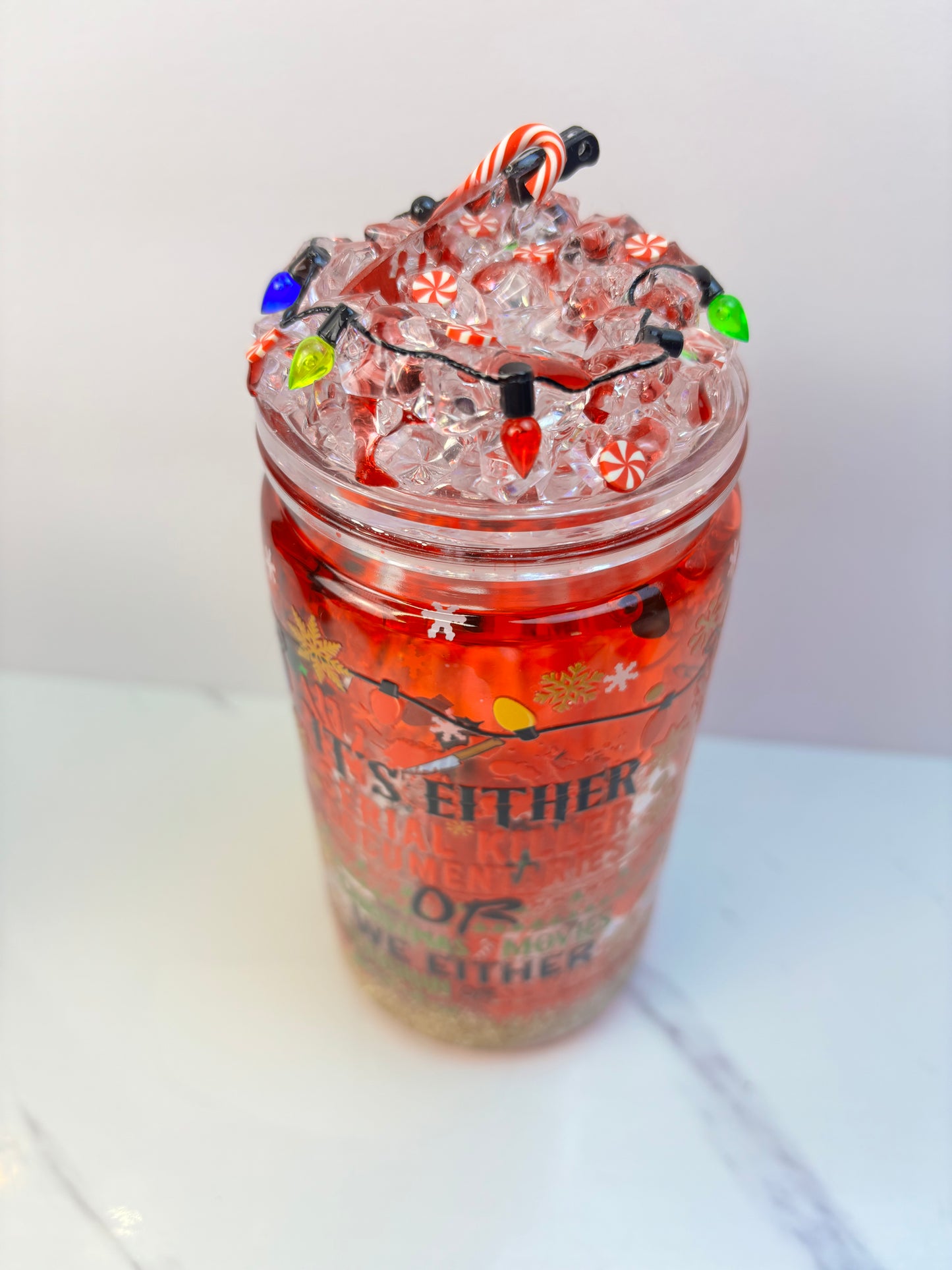 2 styles-Slaying or sleighing snow globe cup.