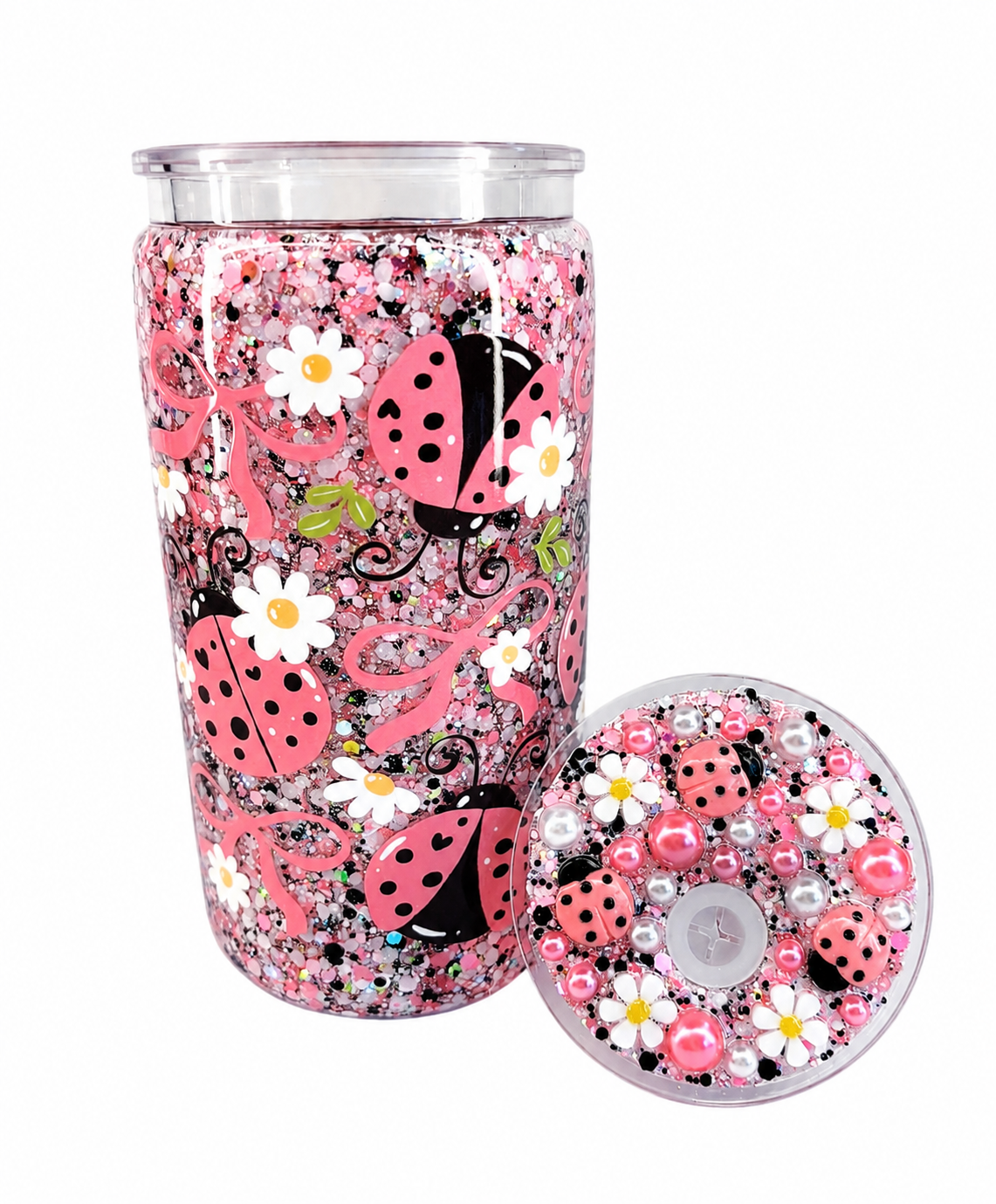 Pink Ladybug Glitter Cup