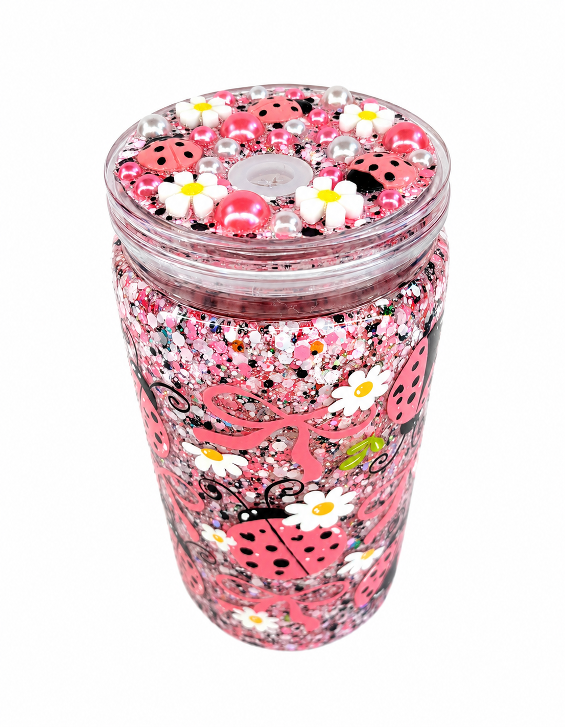 Pink Ladybug Glitter Cup