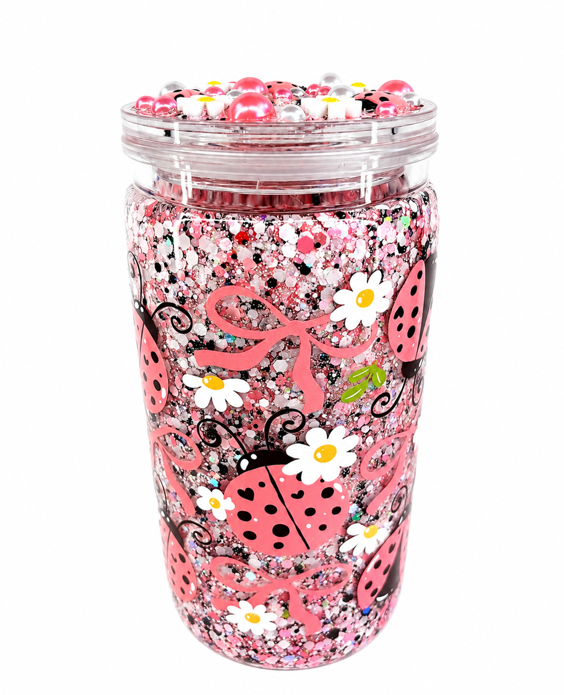 Pink Ladybug Glitter Cup