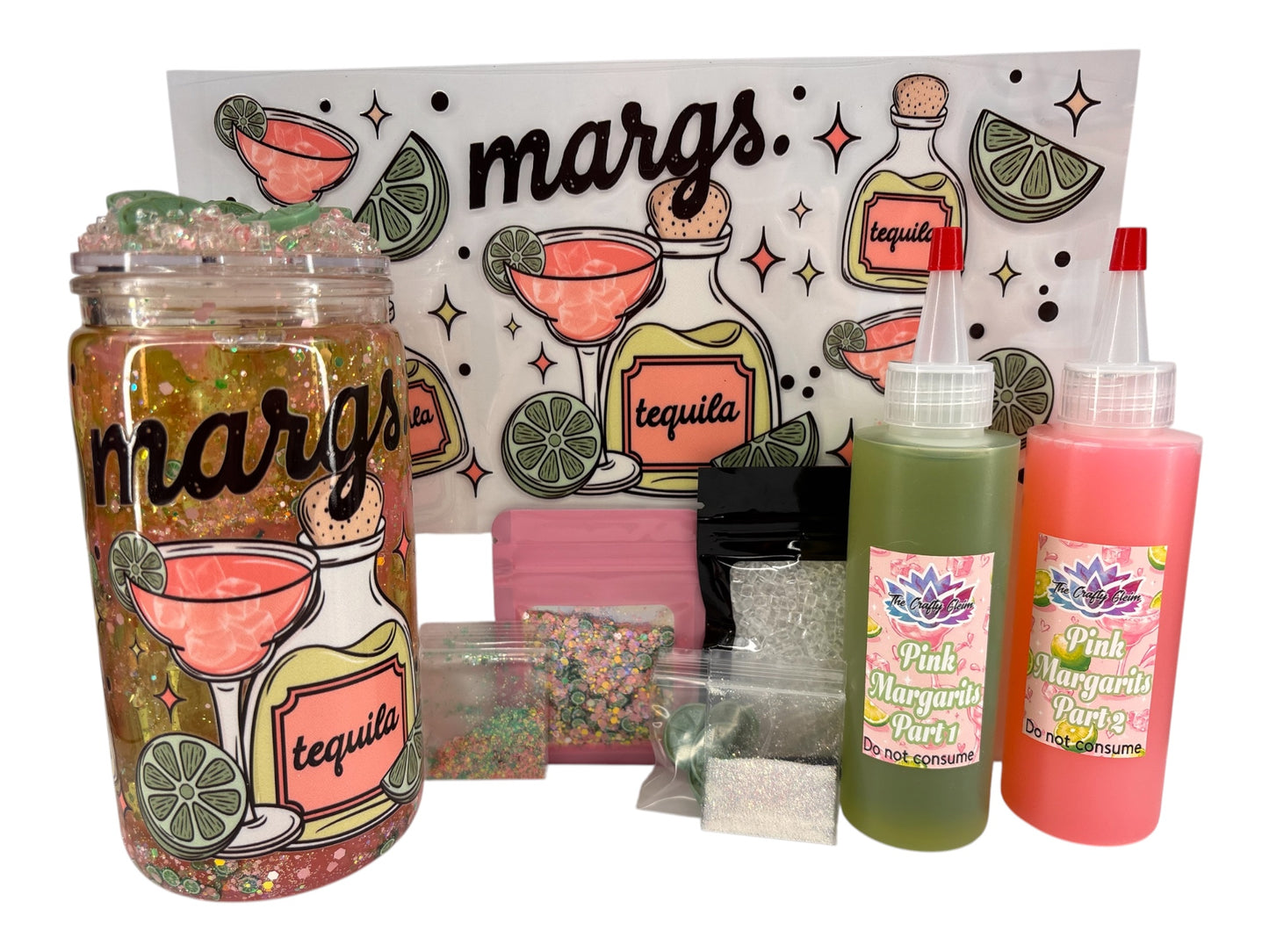 Glowing pink margarita, lava snow globe kit