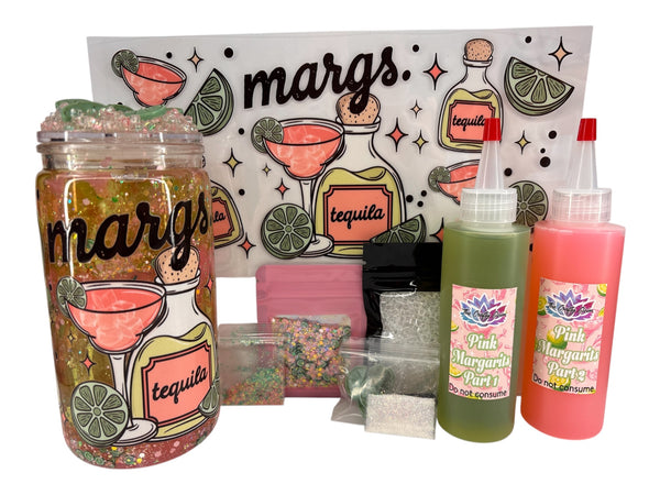 Glowing pink margarita, lava snow globe kit