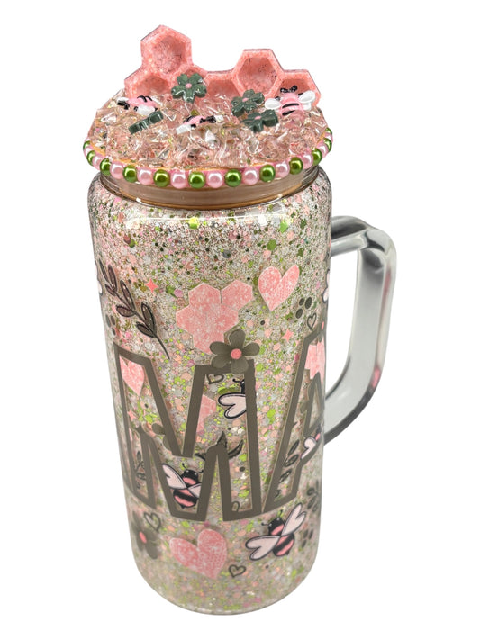Mama honeybee glass, dry glitter mug