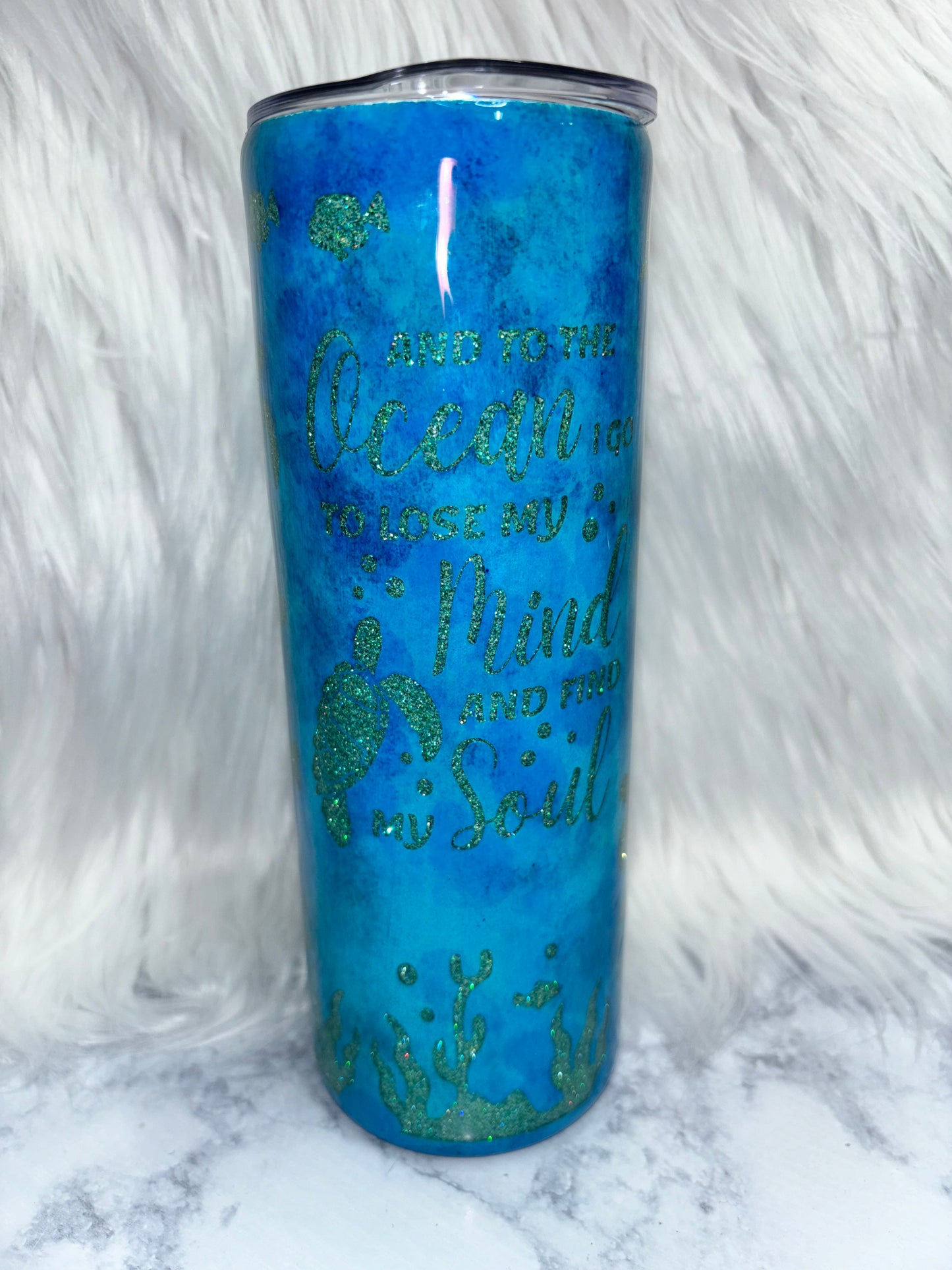 To the ocean I go 20oz snow globe tumbler.