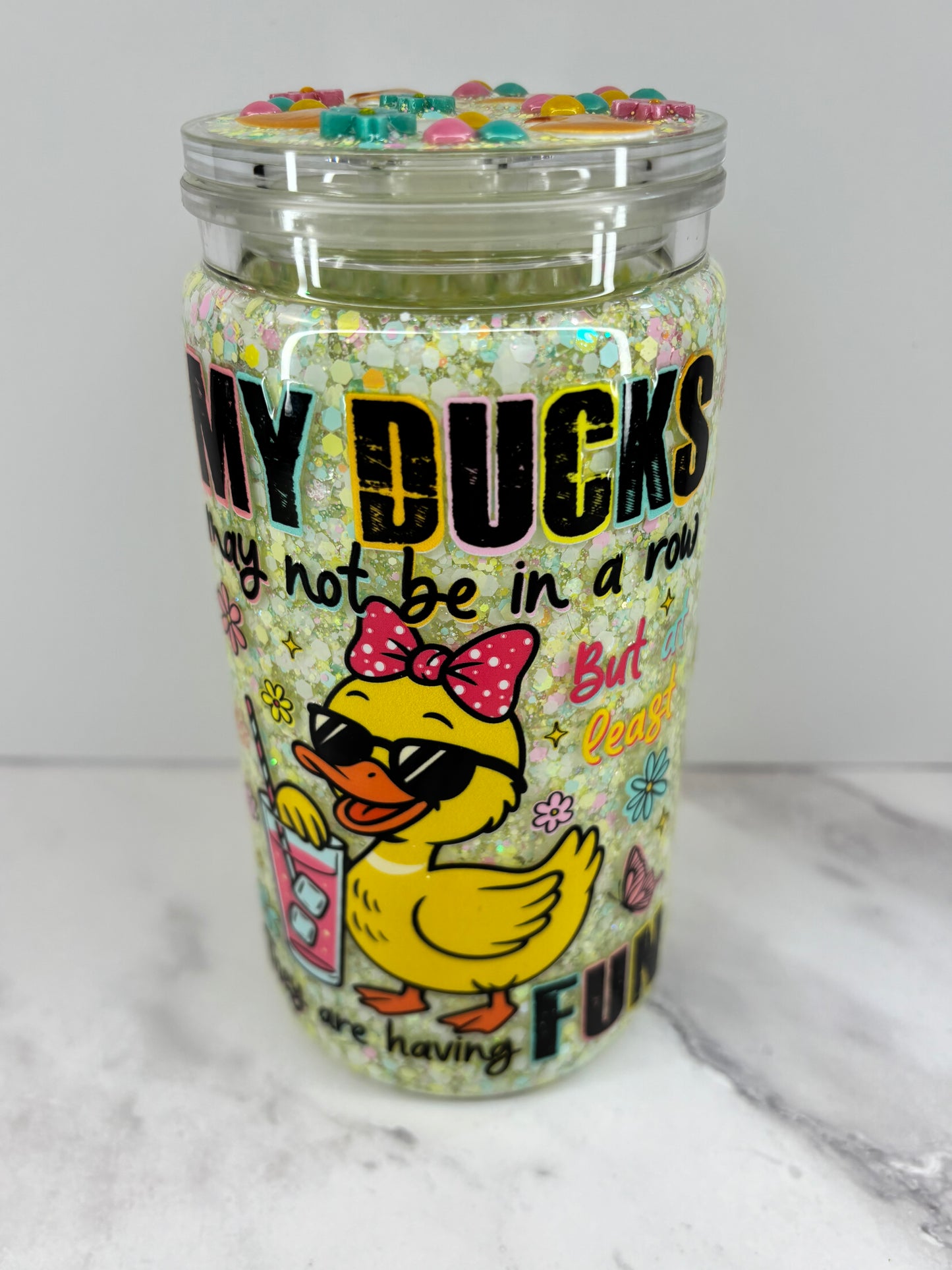 Ducks in a row snow globe cup