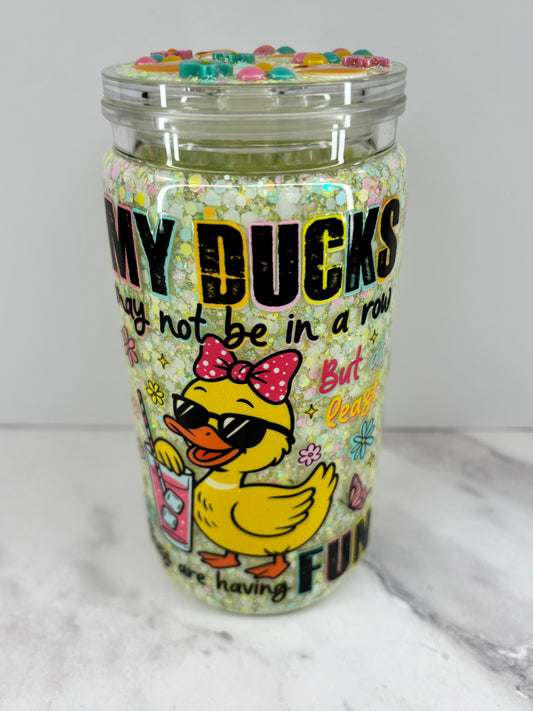 Ducks in a row snow globe cup