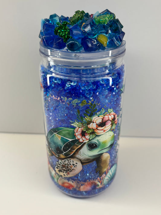 Crystal turtle dry snow globe