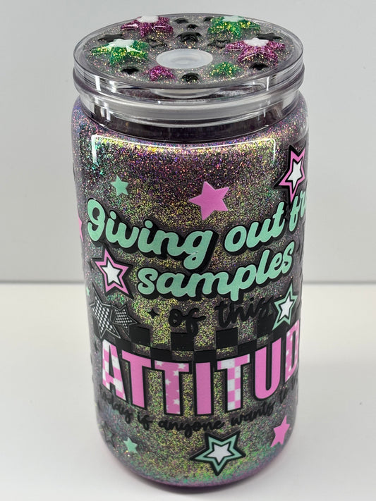 Giving out free samples of attitude snow globe cup