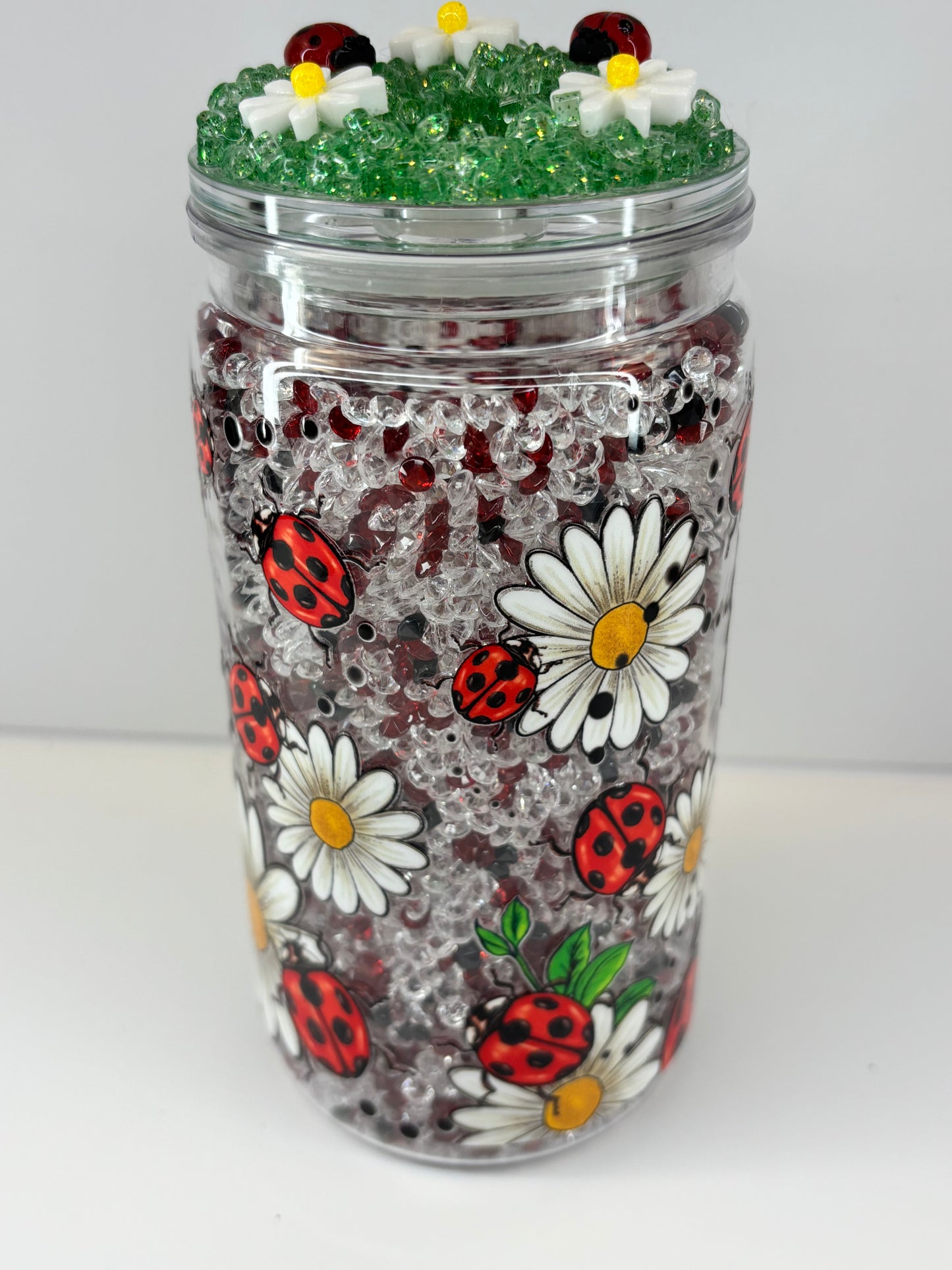 Crystal ladybug dry snow globe