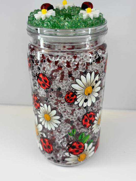 Crystal ladybug dry snow globe