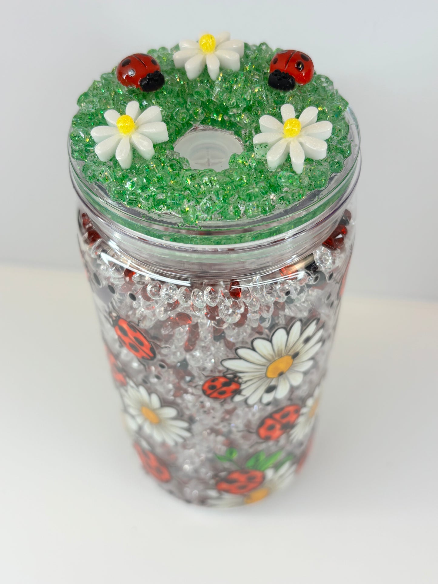 Crystal ladybug dry snow globe