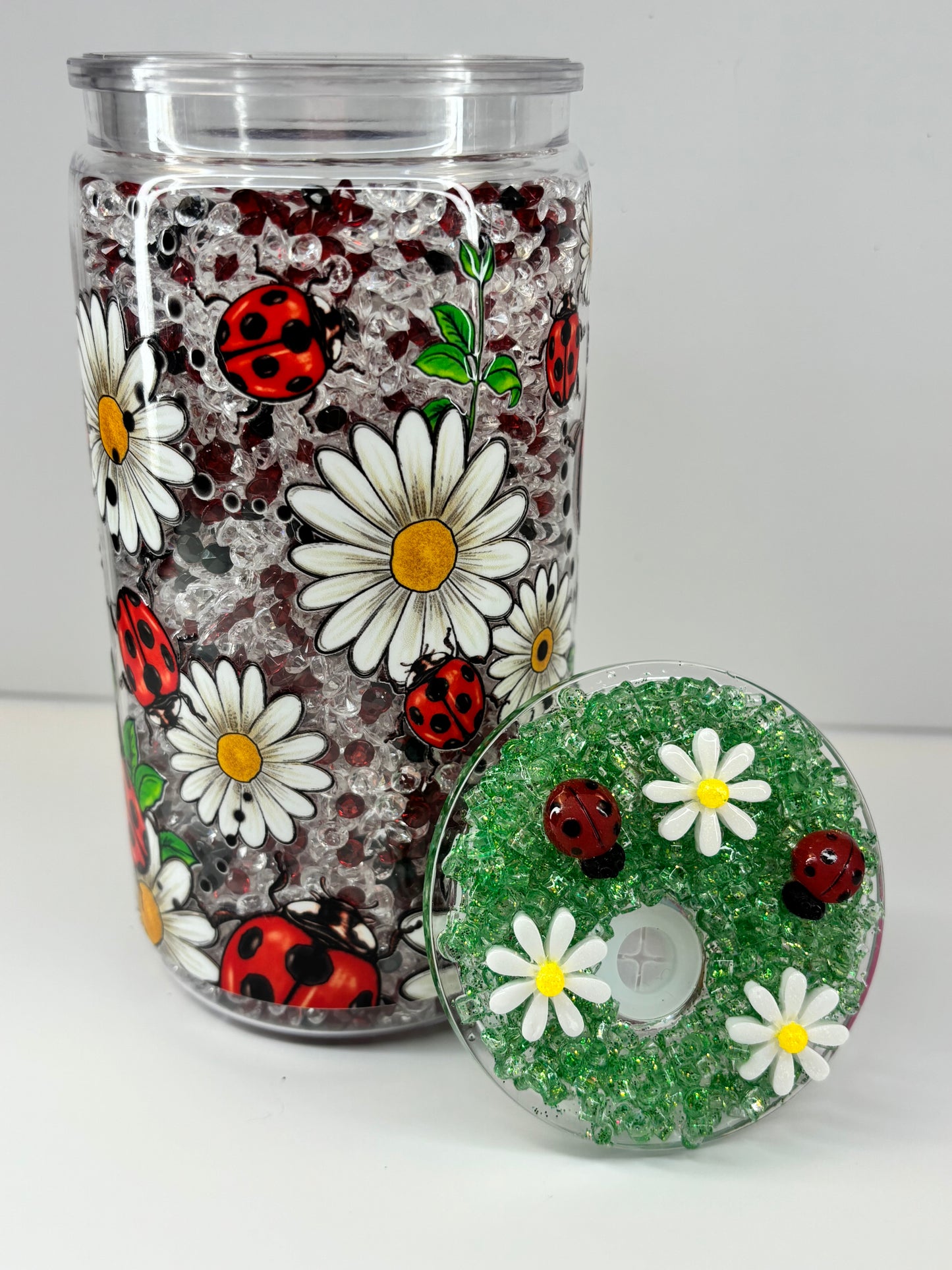 Crystal ladybug dry snow globe