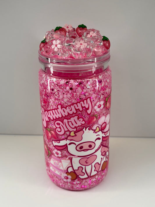 Strawberry milk snow globe