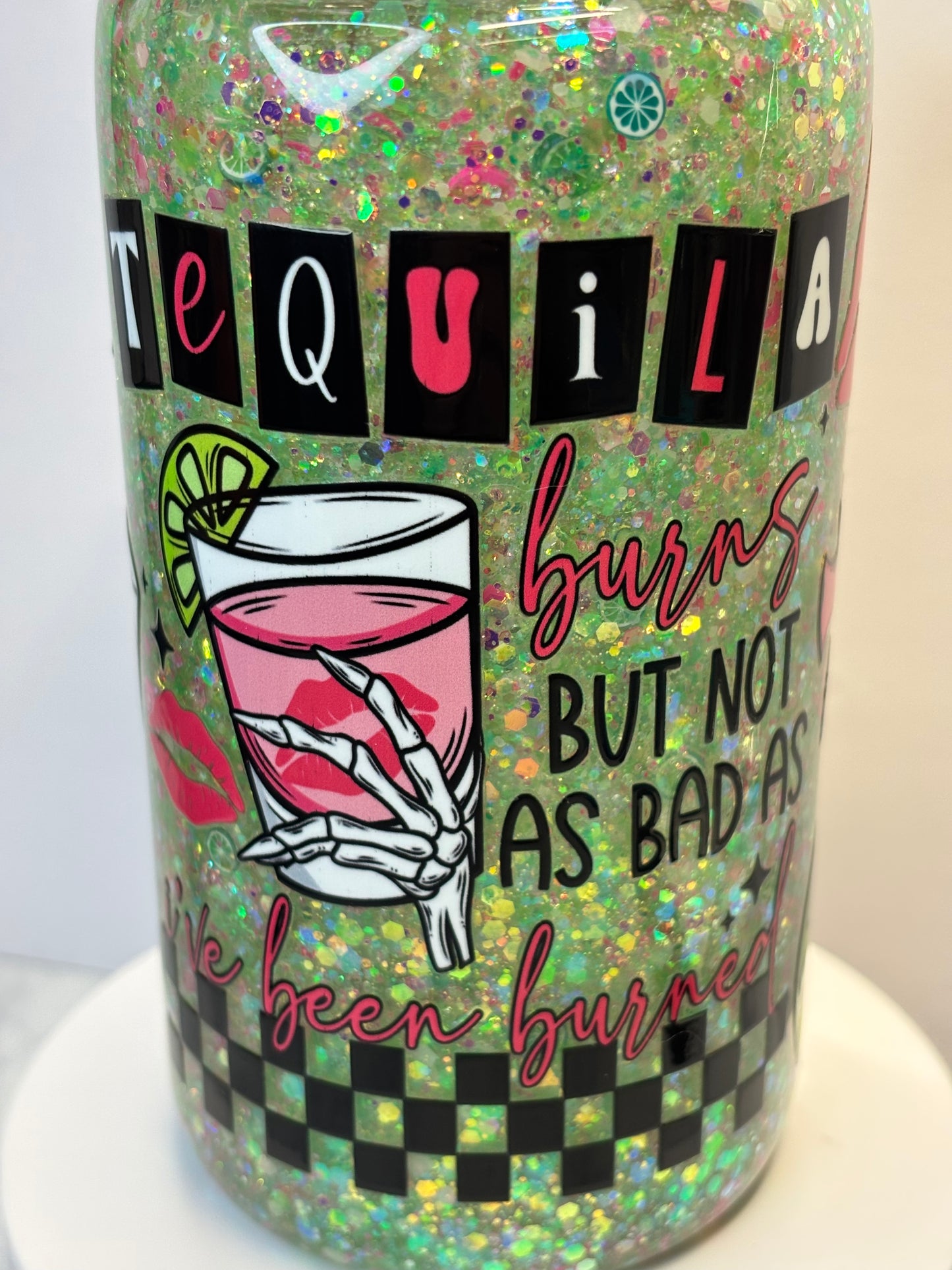 Tequila burns glow in the dark snow globe