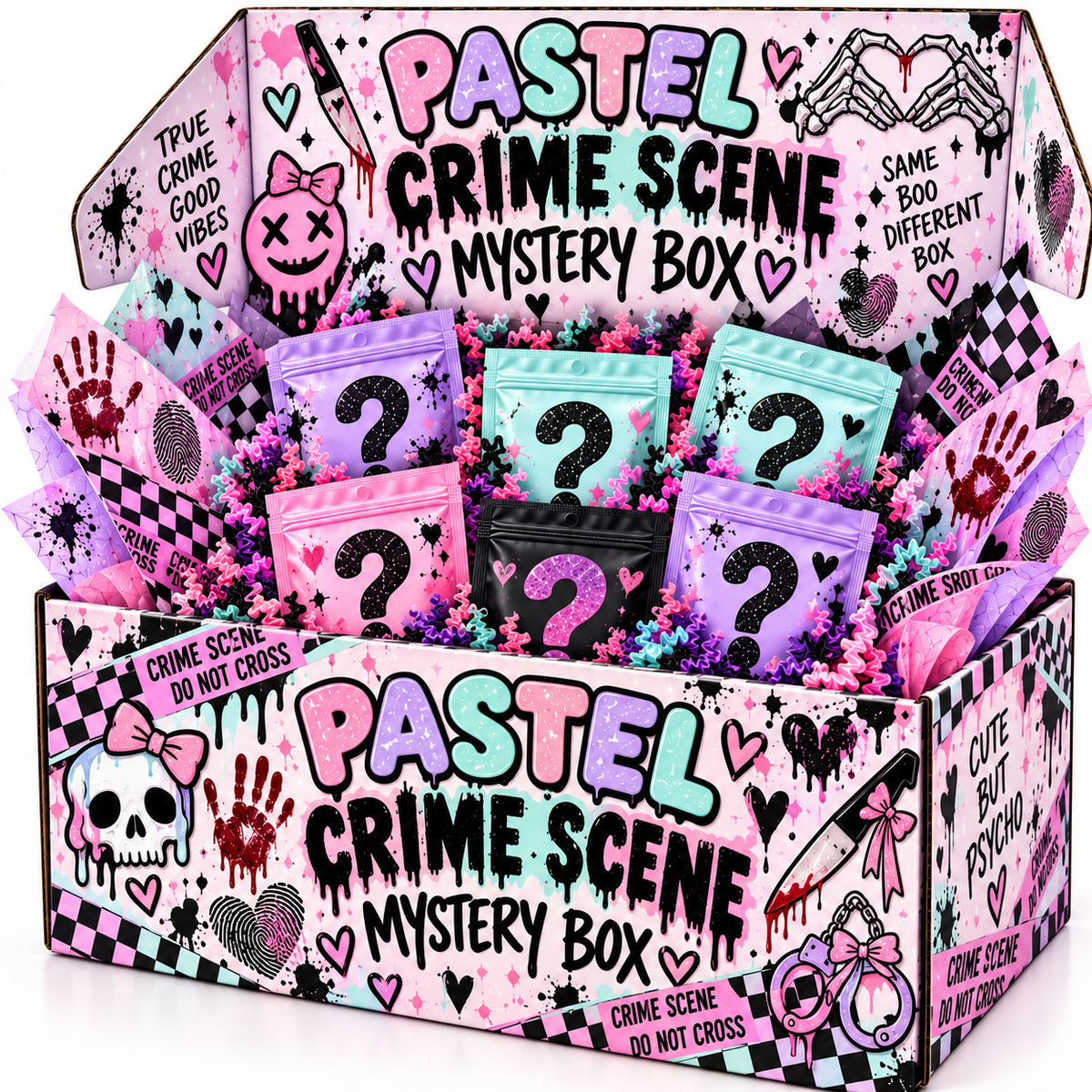 Pastel crime scene mystery box