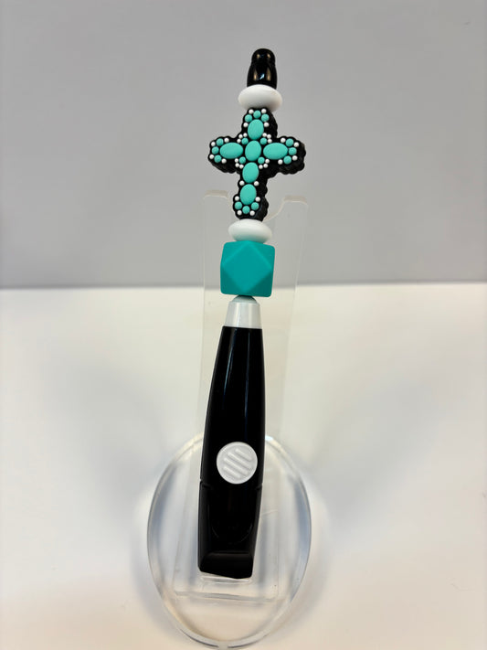 Teal cross letter opener knife