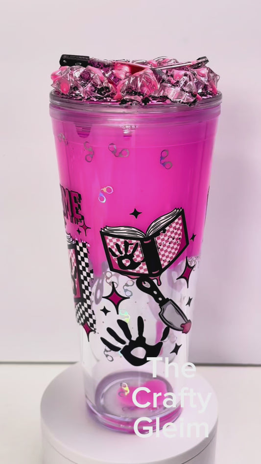 24oz True Crime book lover lava drip snow globe