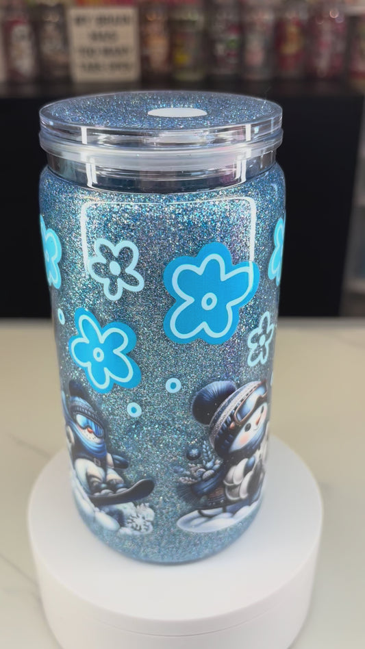 Skiing snowman snow globe cup